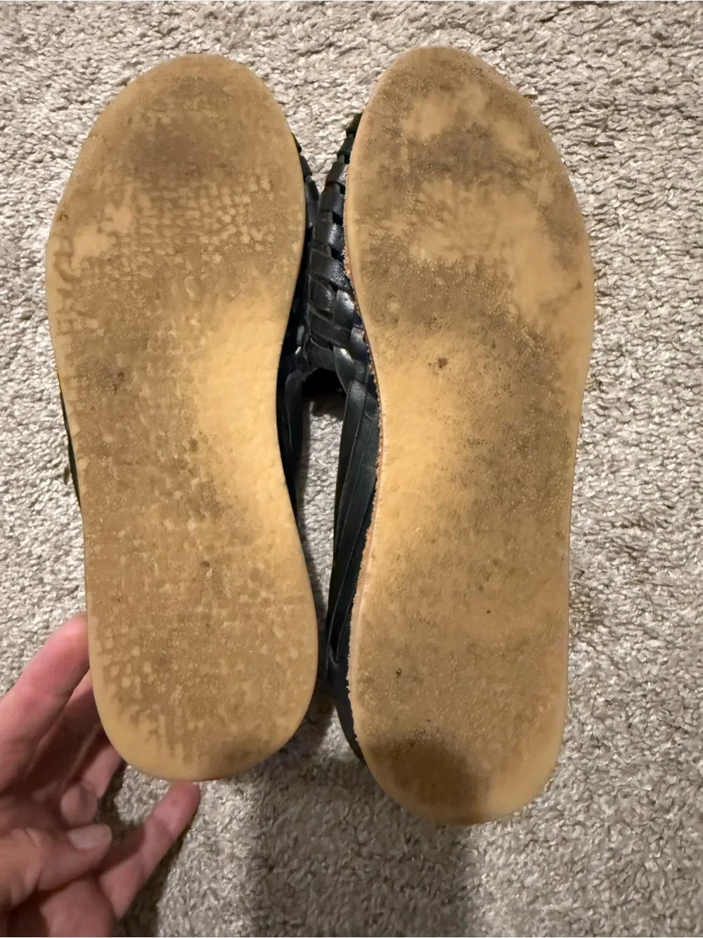Handmade Black Woven Leather Huarache Flats - Women Sz 10